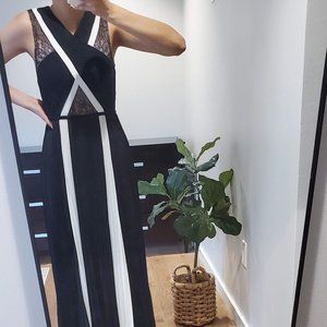 BCBG Pleated Black & White Long Dress